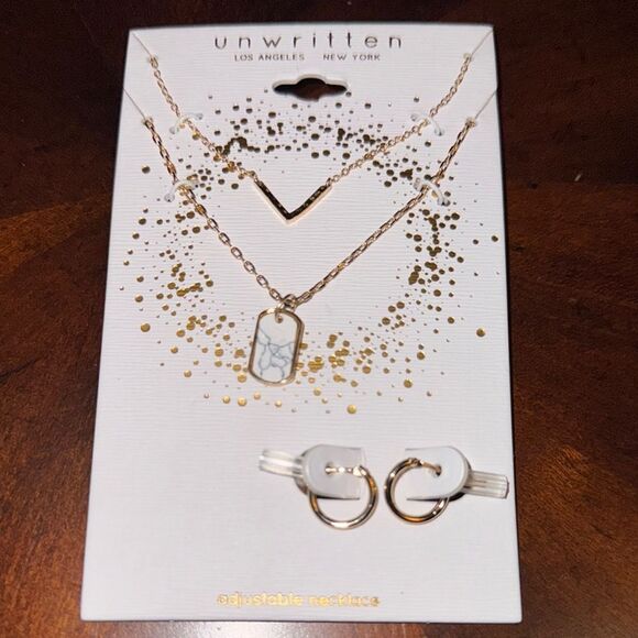 Unwritten Gold and White Layered Necklace Set - Picture 1 of 2